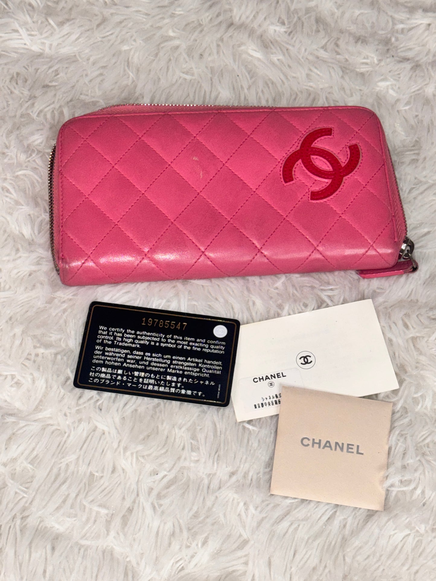 Chanel Pink Quilted Lambskin Long Zipper Wallet