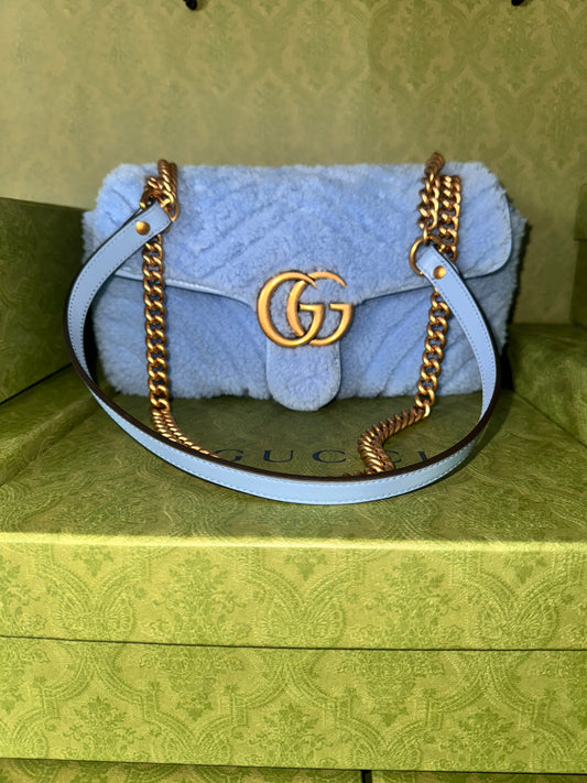 Gucci Blue Shearling Small Marmont