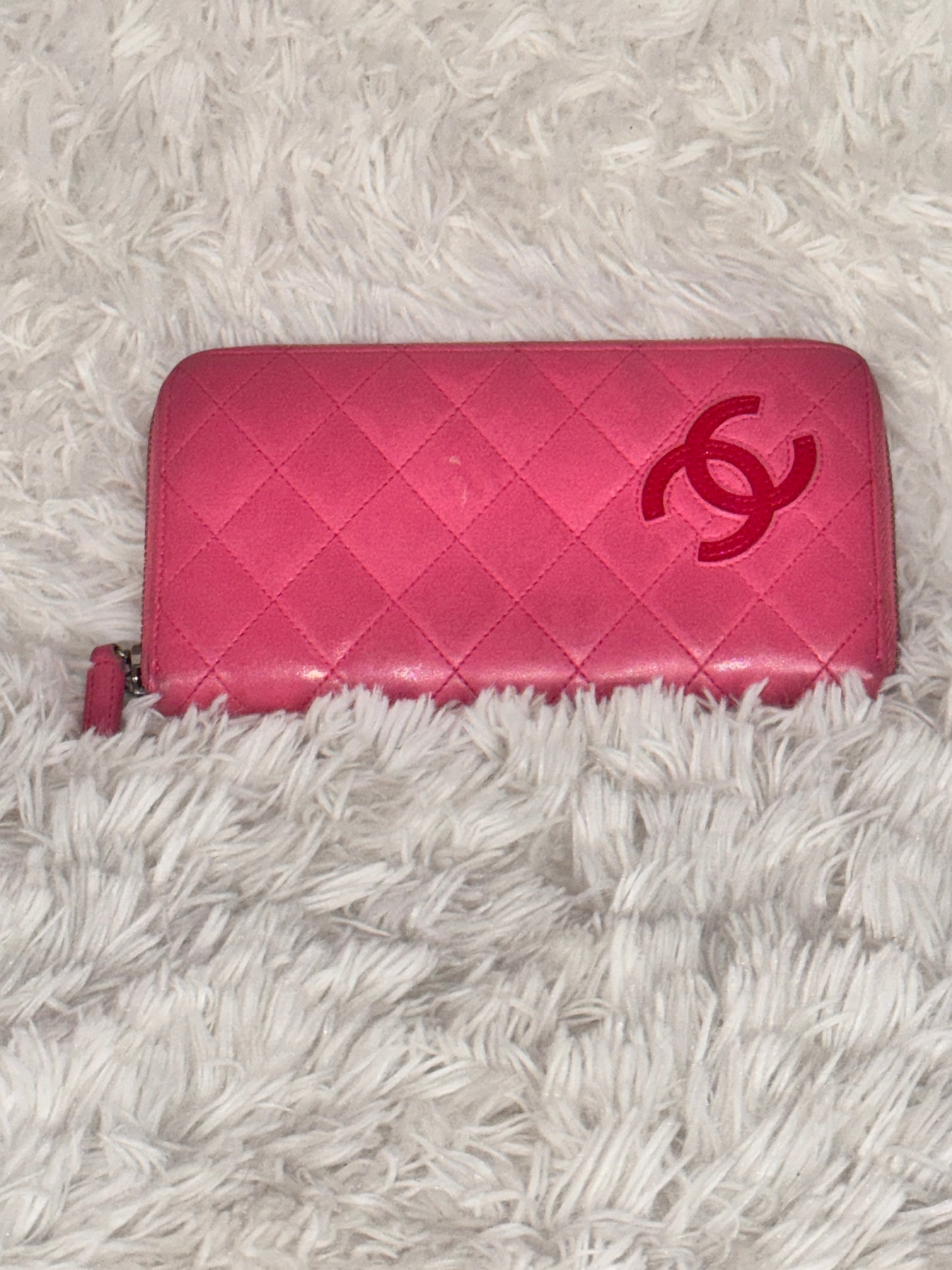 Chanel Pink Quilted Lambskin Long Zipper Wallet