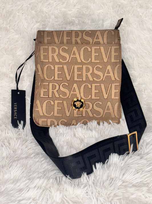 Versace Brown Canvas Allover Crossbody Bag