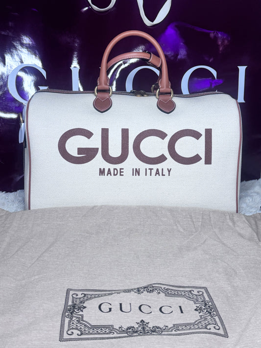 GUCCI Beige Cotton Canvas Large Duffle Bag