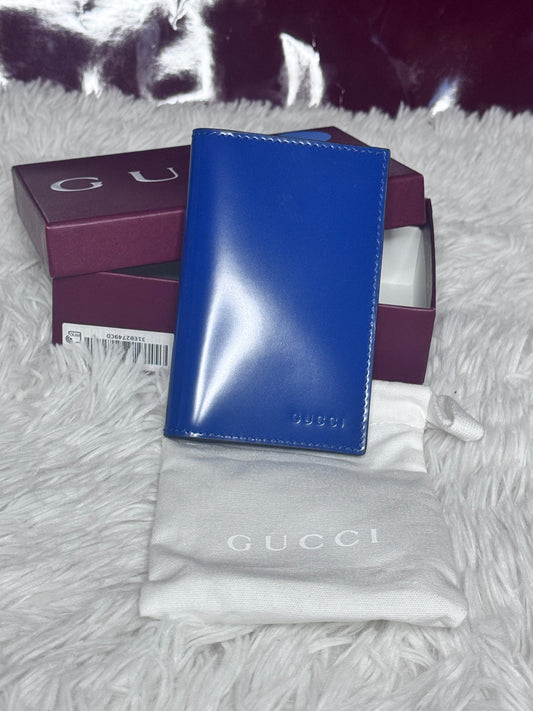 GUCCI Blue Leather Bi-Fold Embossed Card Case